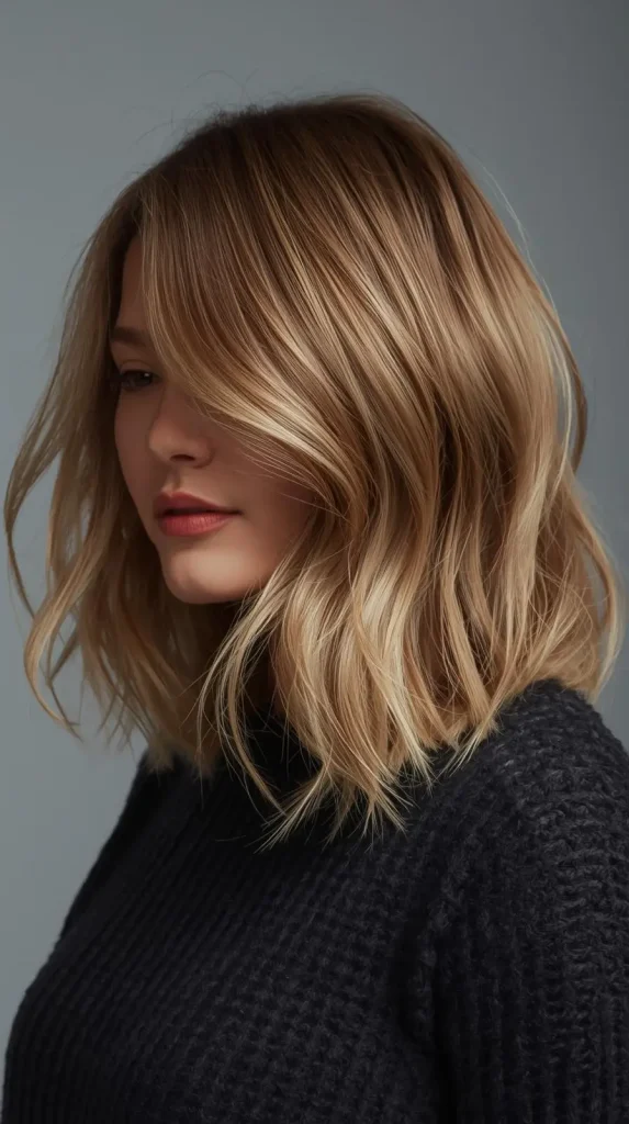 Layered Medium Cuts With Side Swept Bangs
