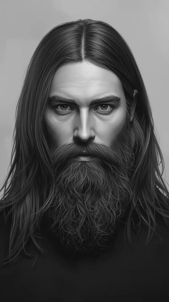 Long Straight Hair with Sculpted Beard