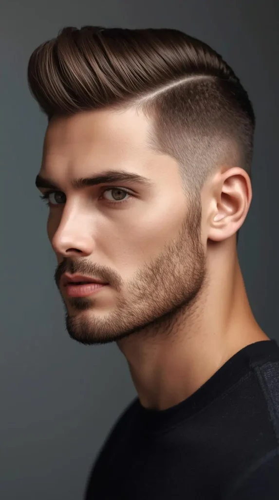 Side Part Hair with Sculpted Beard