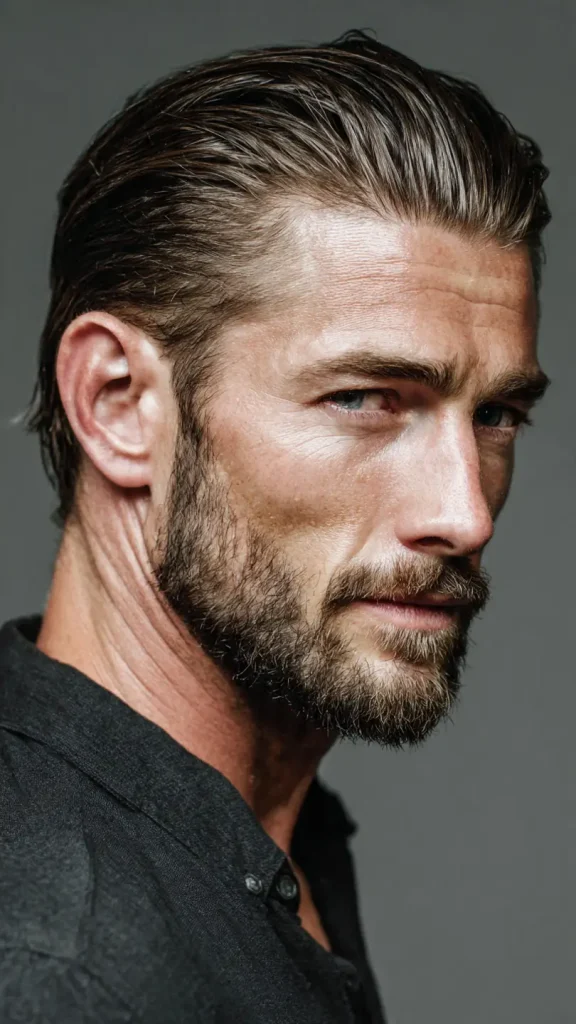 Slick Back Hair with Medium Beard
