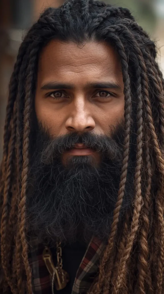 Long Braided Hair with Beard