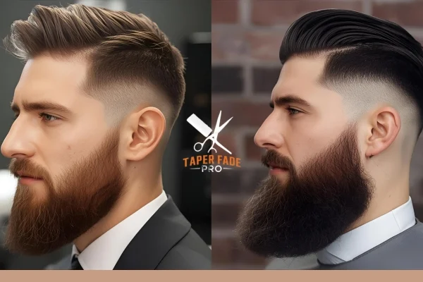 ⁭Full beard with taper fade