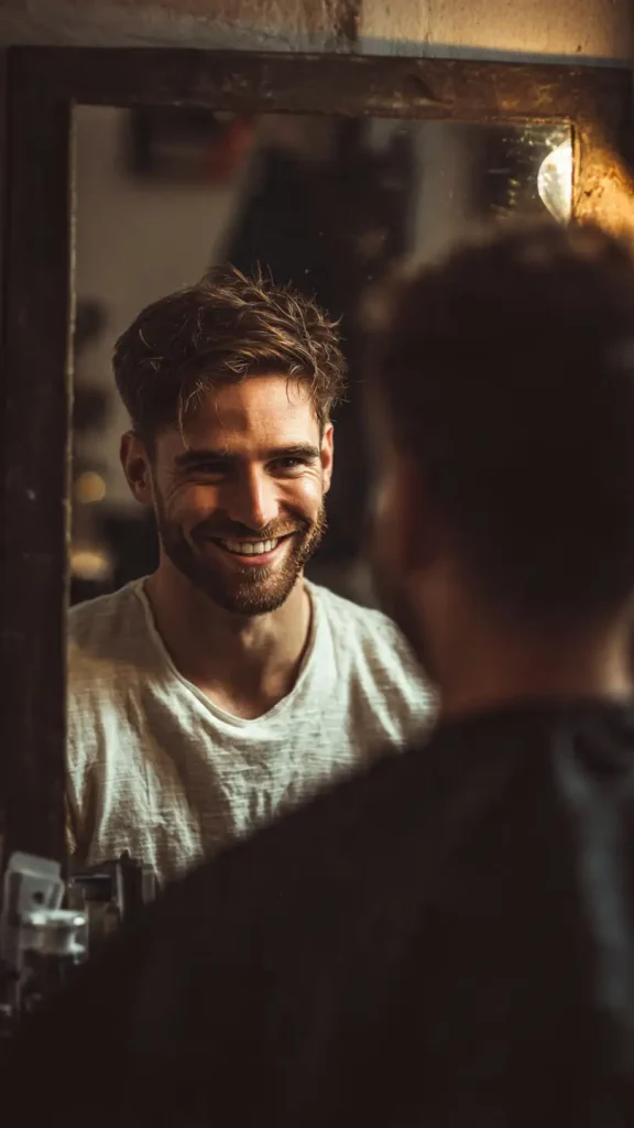 happy client after perfect haircut 