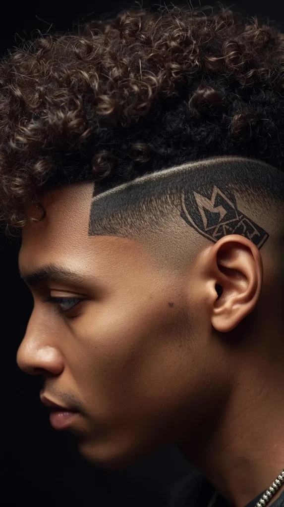 Curly Hair Taper Fade With Initial or Pattern