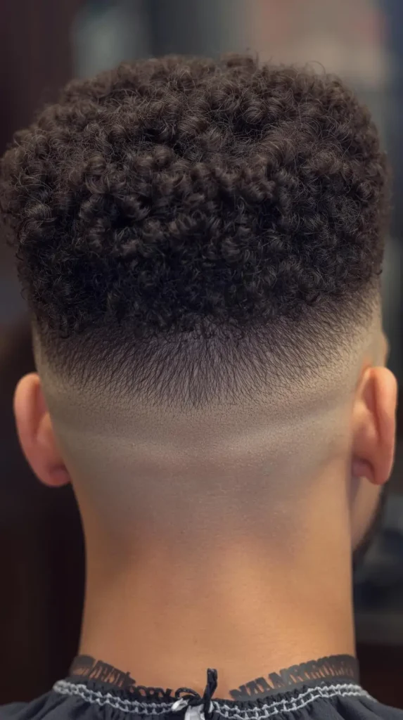 High Taper Fade Curly Hair Back Focused