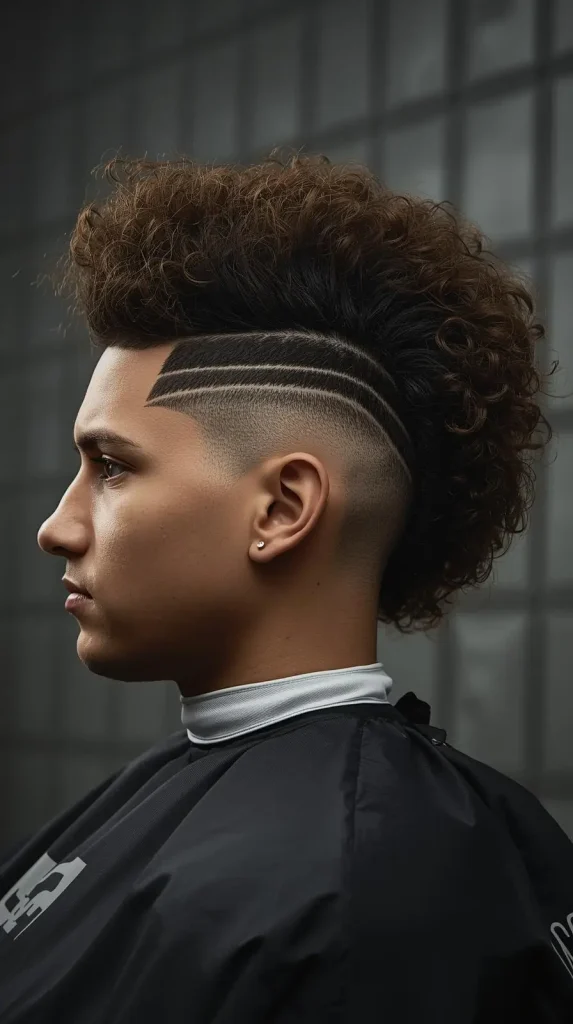 High Taper Fade Mullet Curly Hair