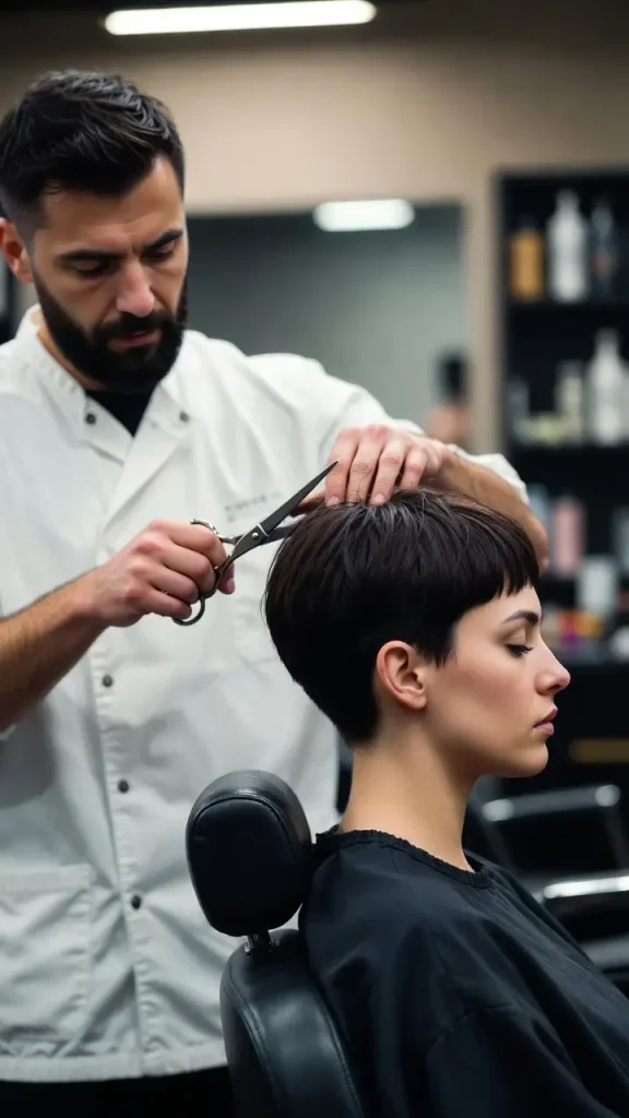 Barber Cutting a Pixie