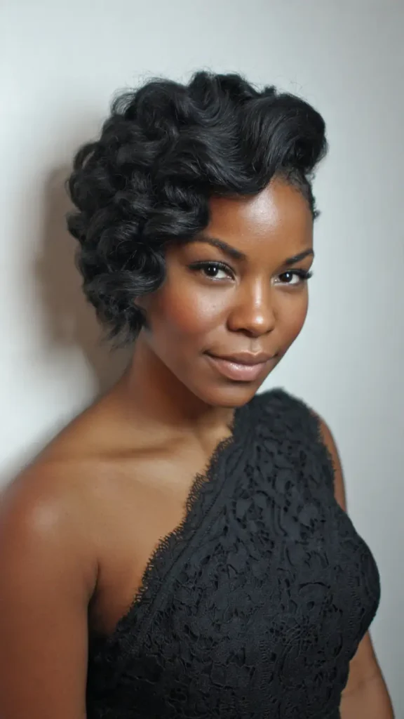 Curl Hairstyles for Short Hair with Deep Side Sweep