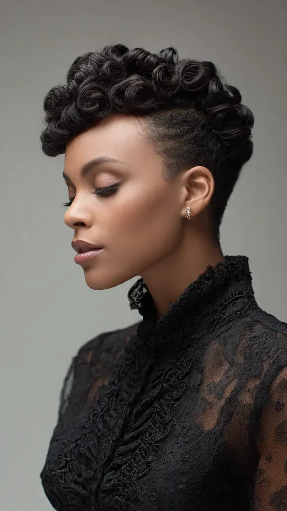 Short Pin Curl Hairstyles for Black Hair with Volume Crown