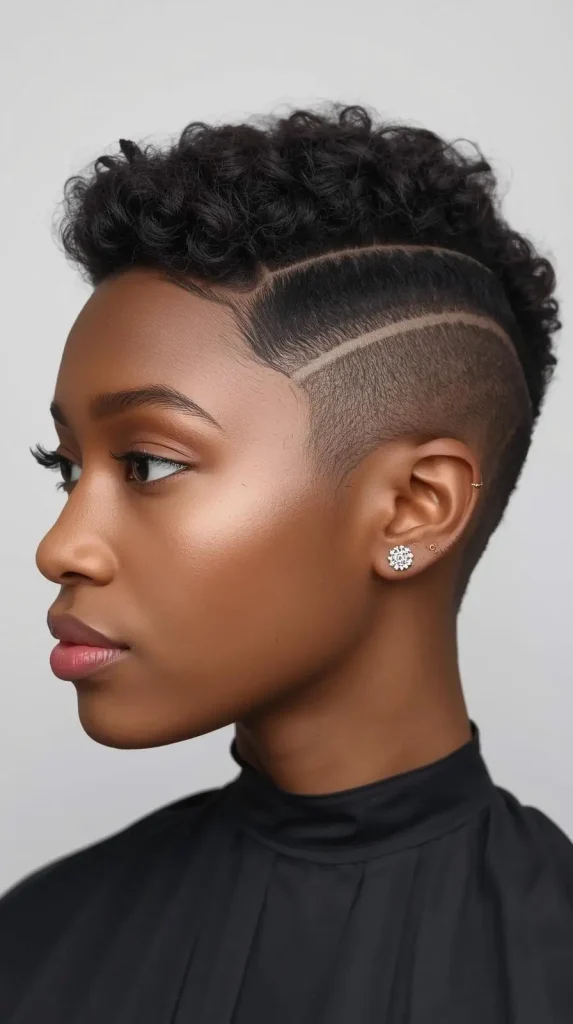 Short Pin Curls Pixie Cut with Tapered Sides