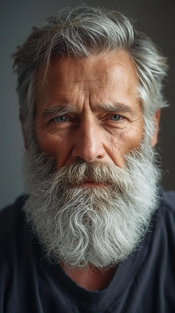 60 year old man bald Full White Beard