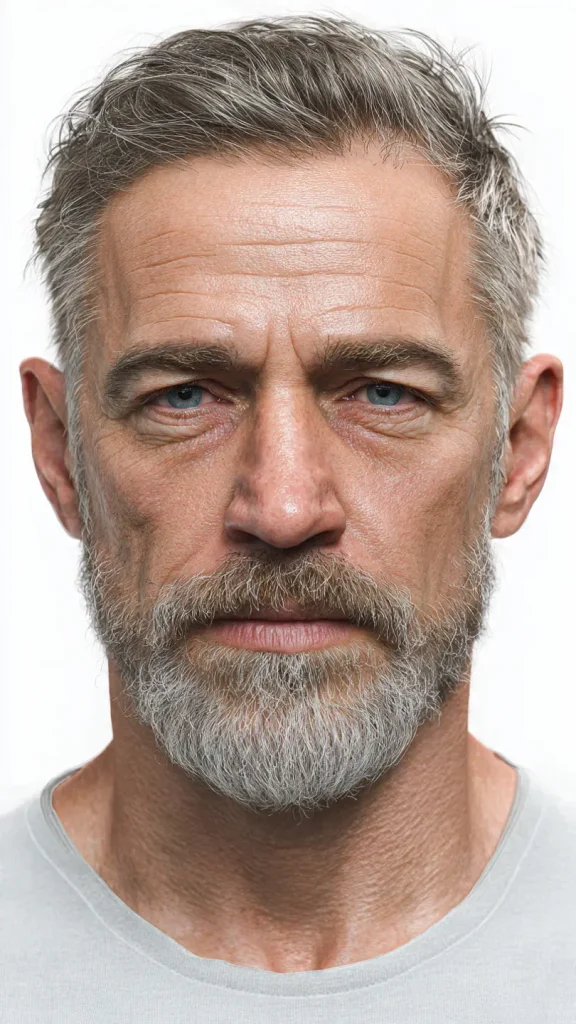 60-year-old man with defined jawline gray beard