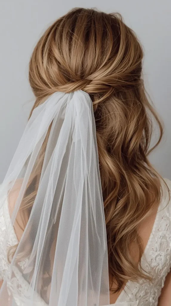 Bridal Hair Down with Veil Medium Length