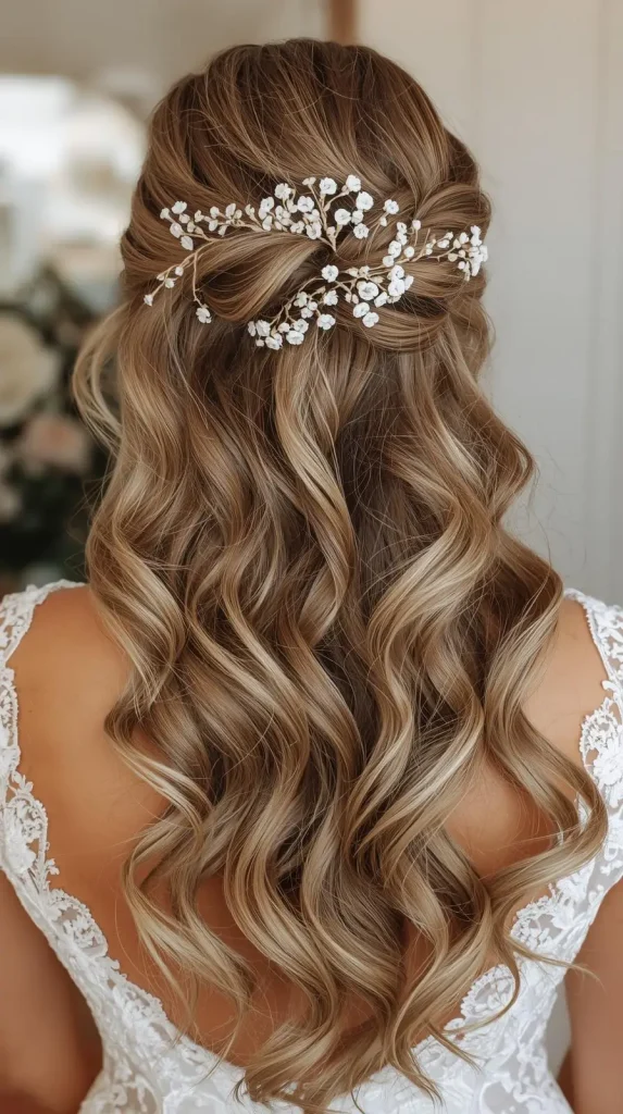 Romantic Half Up Half Down Bridal Style