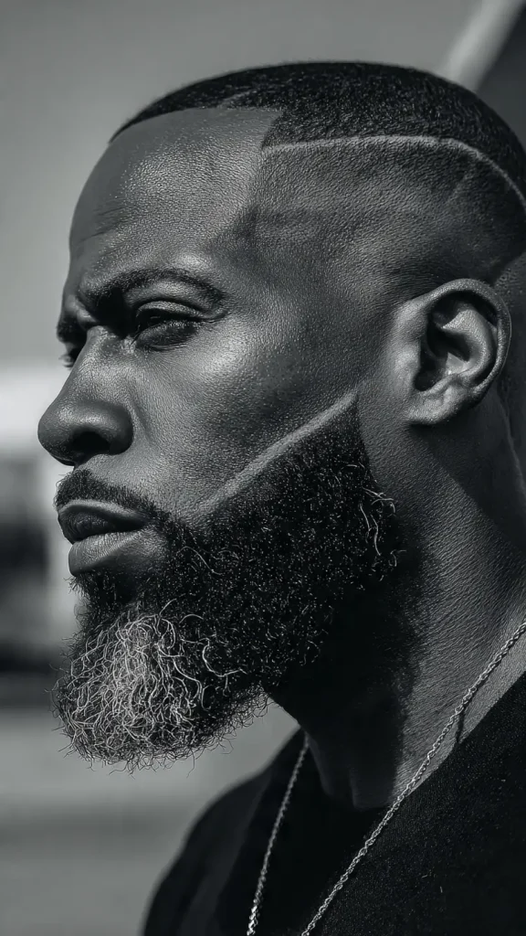 black man Beard with Line Design