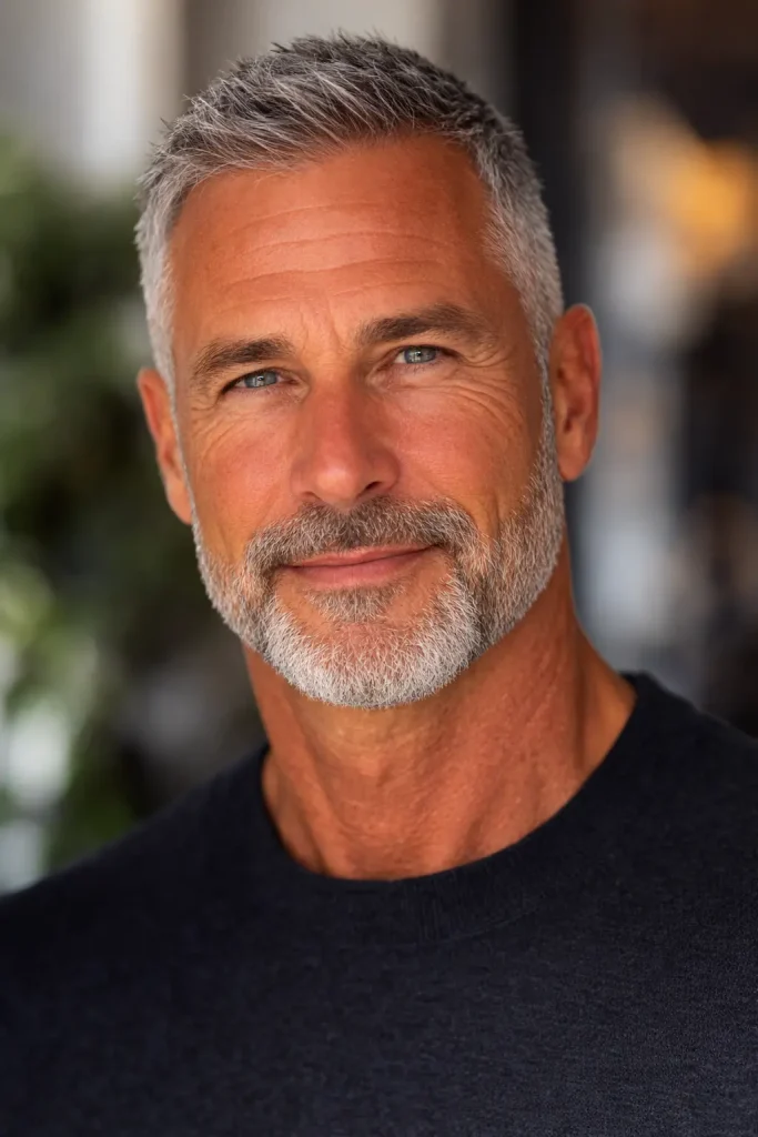A 60-year-old man with short even beard